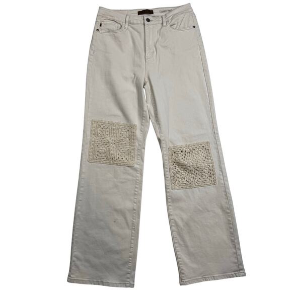 Judy Blue Pants - Judy Blue Jeans 15/32 High Waist Cream Garment Dyed Crochet Patches JB88836